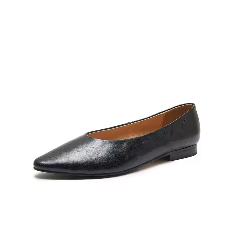 Oem Odm 100% Genuine Leather Pointed Toe Daily Soft Walking Style Ladies Shoes And Sandals Wholesale Flat Shoes Factory