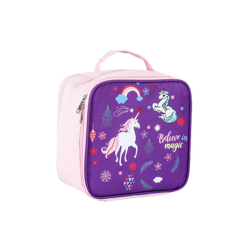 Kids School Boys Girls Unicorn Space Cartoon Printed Polyester Thermal Portable Small Insulated Lunch Box Bag for Children
