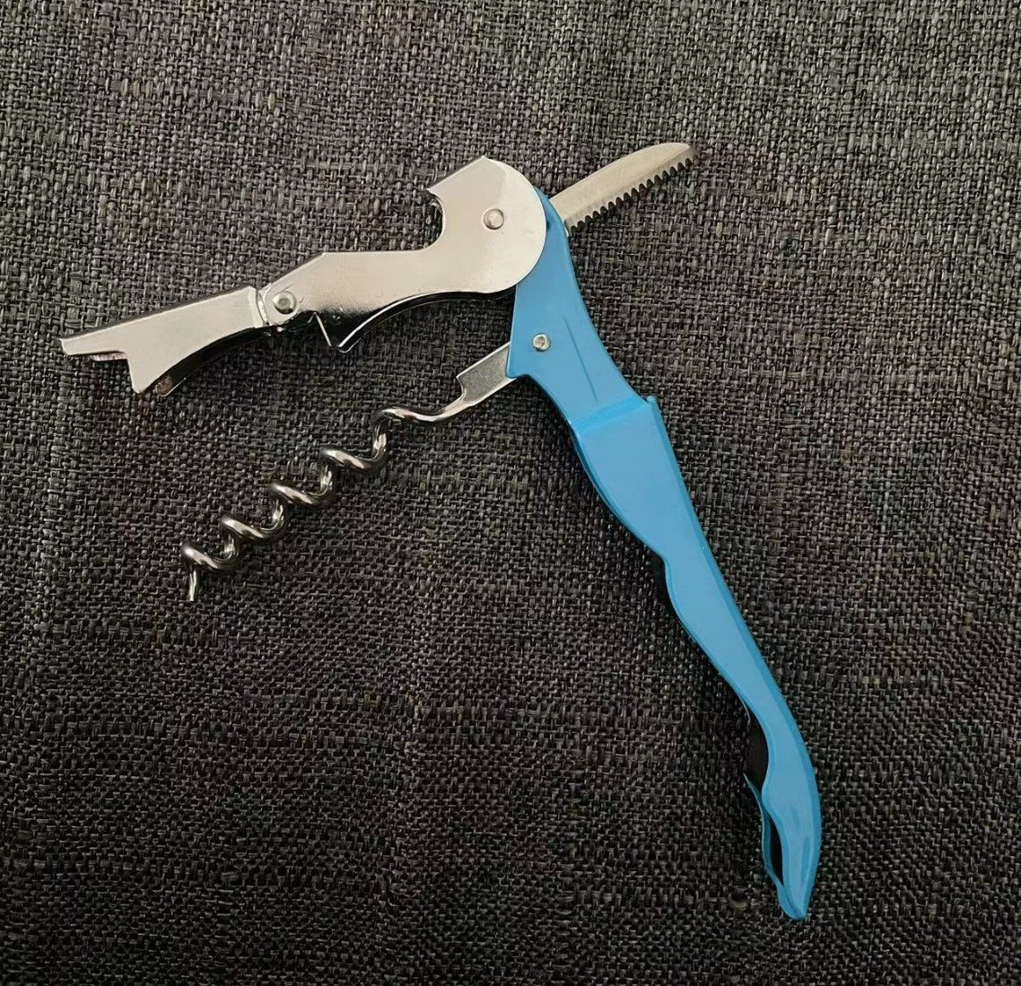 Blue Color Stainless Steel Cork Screw Wine Opener