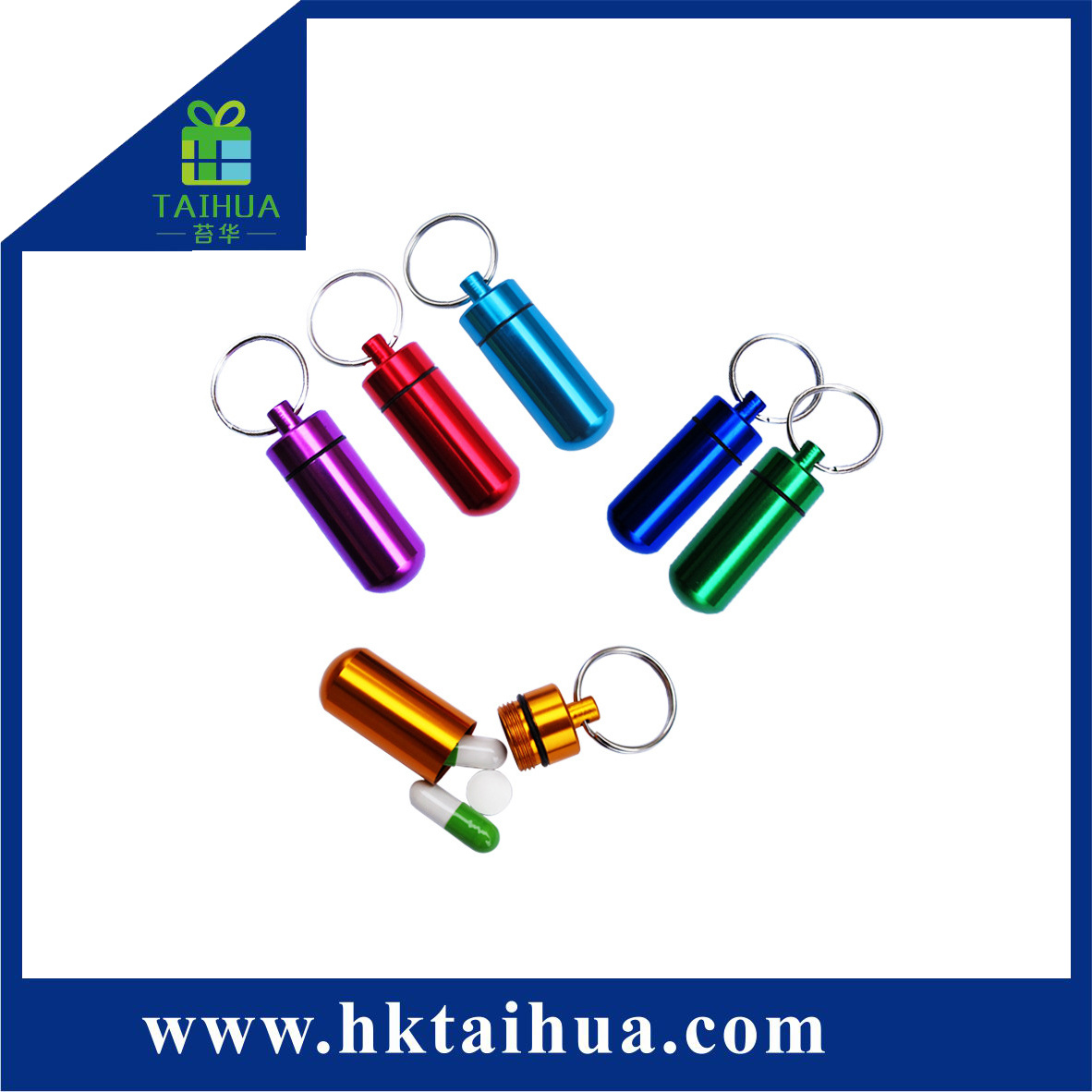 Aluminum Portable Metal Pill Storage Bottle Box Pill Case with Key Chain for Travel