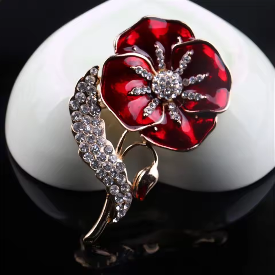Wowei Enamel Poppy Brooch Lapel Badge Pin Red Oil Dripping Poppy Brooch Jewelry Wholesale Red Flower Brooch Pin