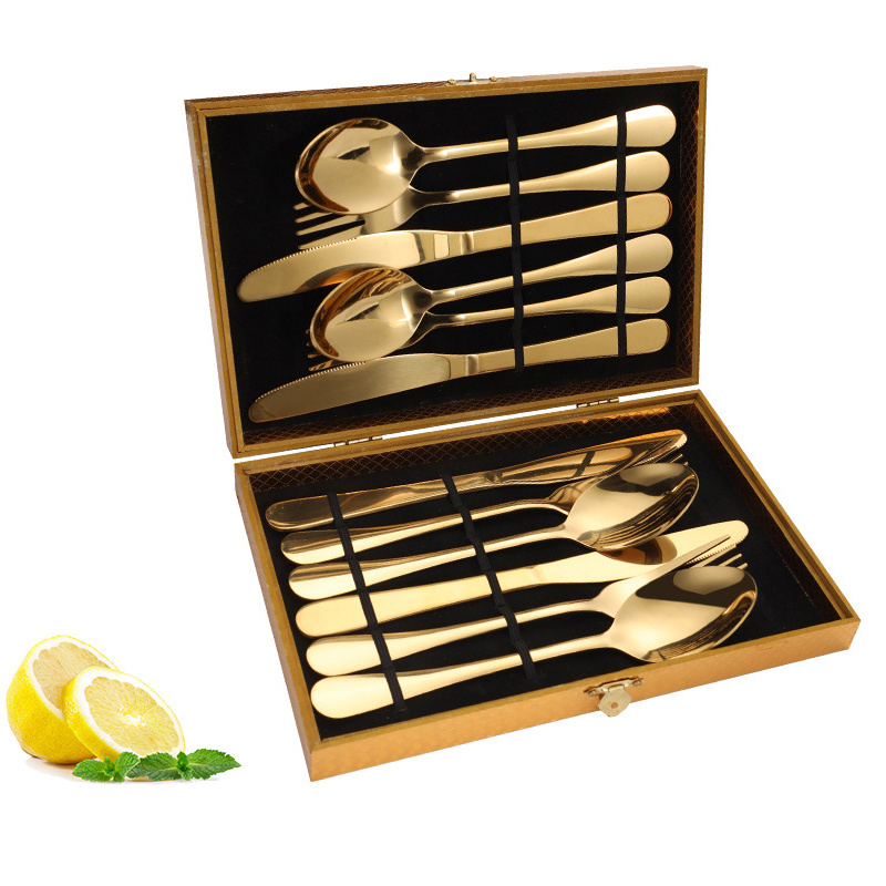 Factory Wholesale 12 PCS Flatware Dinner Knife Fork Spoon Set Stainless Steel 12 Piece Gold Cutlery Set