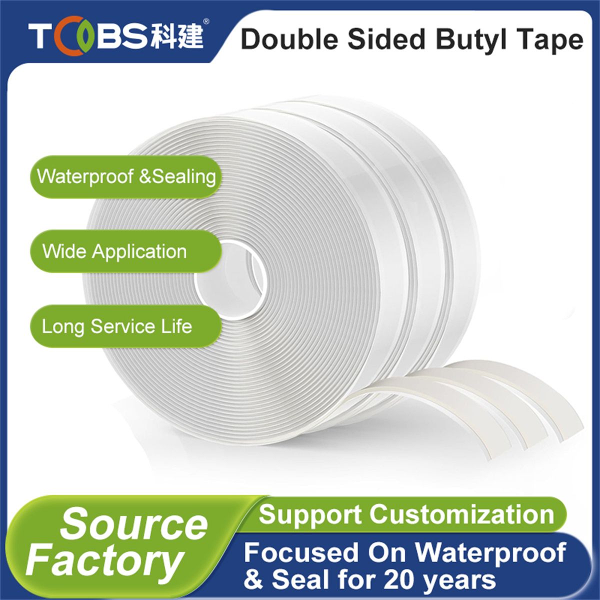 Tobs High Quality Waterproof Double Sided Butyl Tape