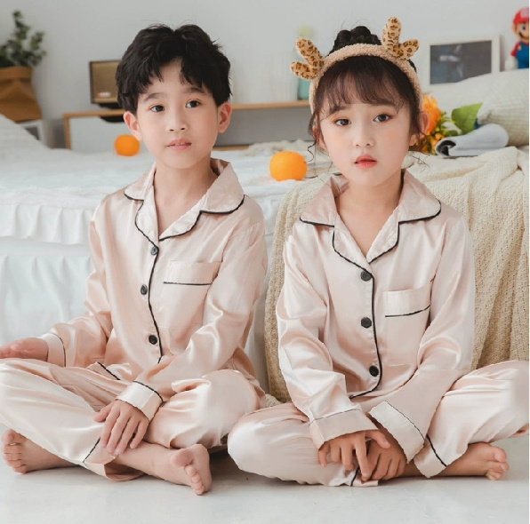 Satin Silk Pajama Sets for Kids Boys Girl Long Sleeved Pijamas Children Silky Loungewear Teen Girl Pjs 2 to 4 6 8 10 12 13 Years