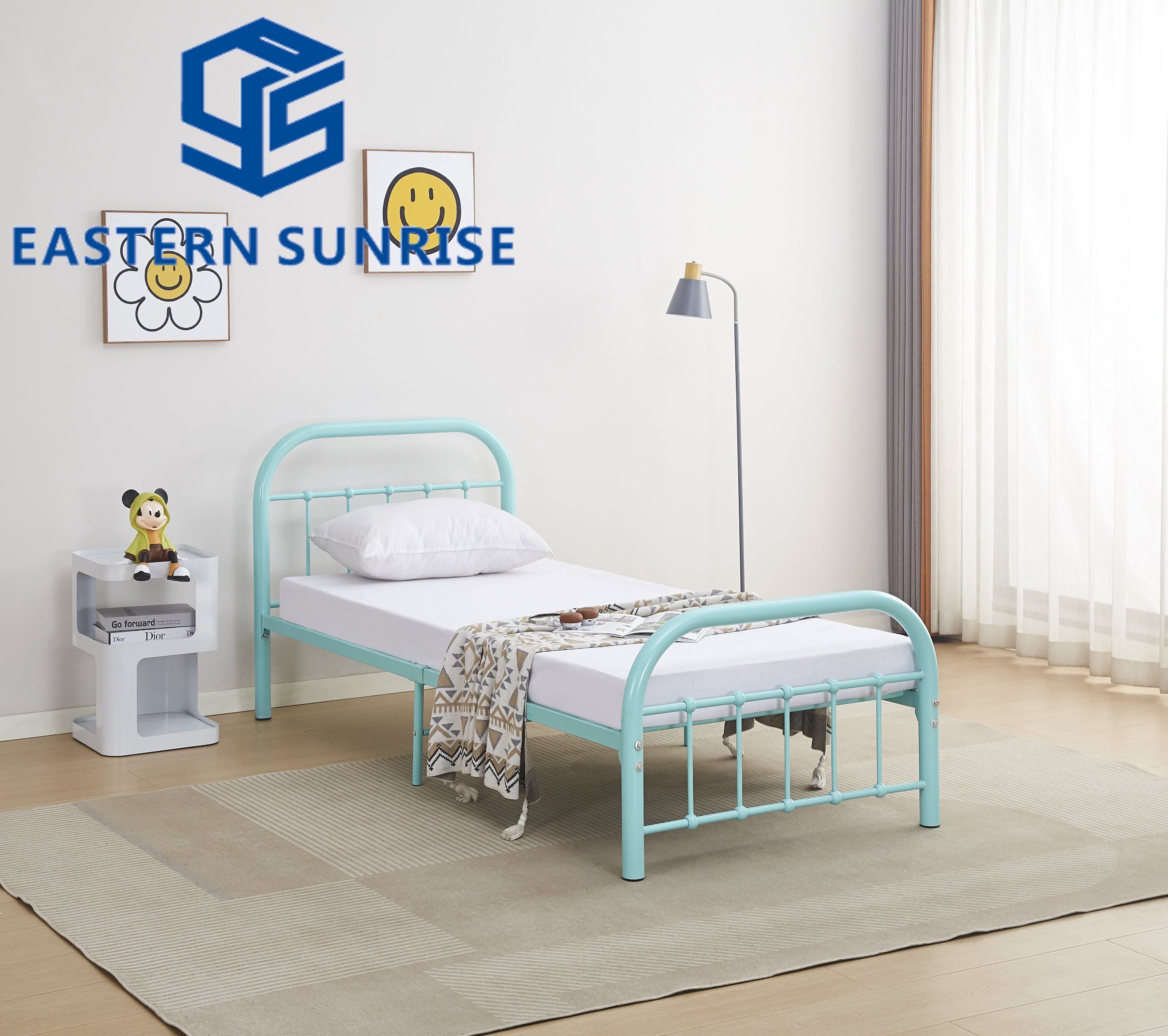 Factory Sell Modern Furniture Baby Blue Single Metal Bed Kids Children Bed