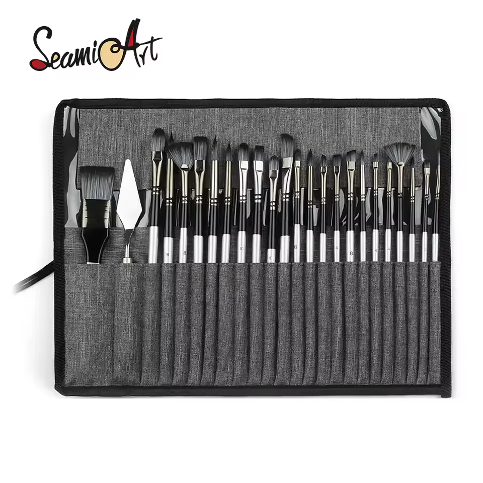 24pcs Artist Synthetic Wooden Handle Paint Brush Set For Watercolor Art Painting Acrylic Gouache Oil Drawing Pigment