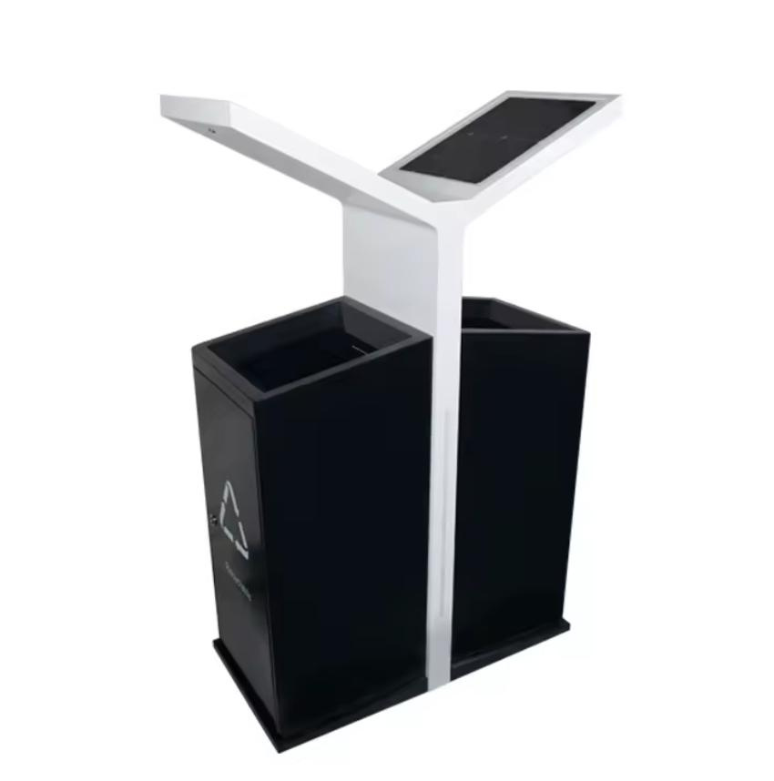 New design Manufacturer Smart Solar Garbage Trash Bin City Outdoor Smart Lighting 2 Compartment Waste Bins Solar Trash Can
