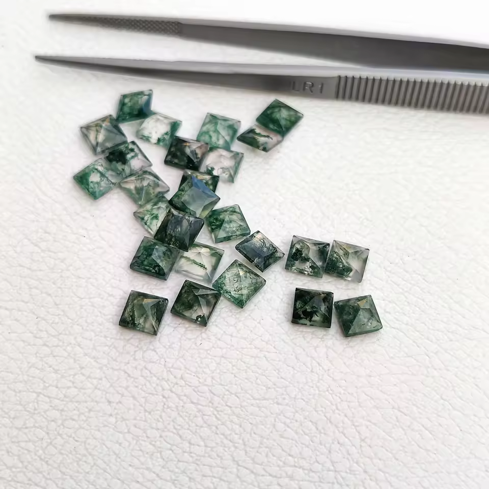5mm Natural Moss Agate Princess Square Cut Loose Gemstones Super Fine Quality Green Agate Faceted Cut Stone At Fast Shipping