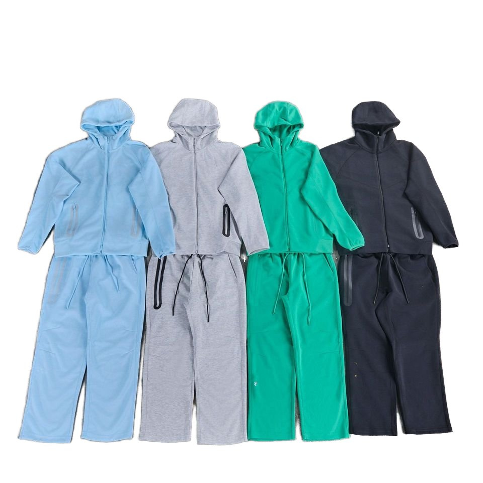 New Style Fashion Brand Cotton Tech Fleece Men Tracksuit with Pocket Zipper 2PCS Casual Men Jacket and Pant for Jogging