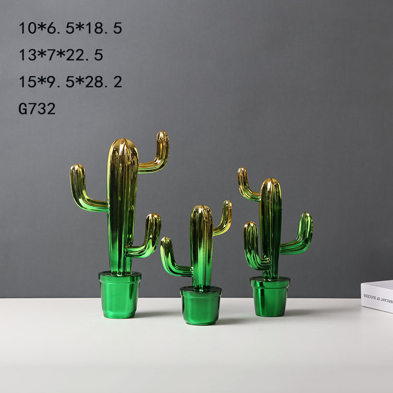 Handmade Electroplating Cactus Resin Crafts for Home and Office Decoration
