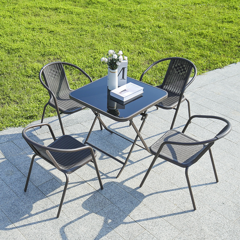 Wide Rattan Modern Hall Waiting Chair with Hollow out Design and Coffee Table Hotel Furniture Set