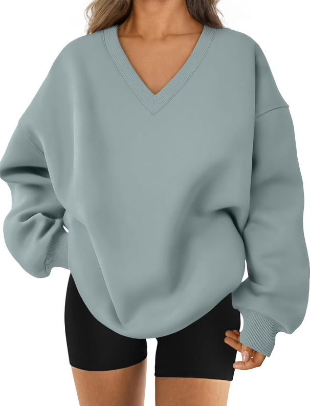 Plus Velvet Loose Thick Women's Sweatshirts Pullover V-Neck Sweatshirt