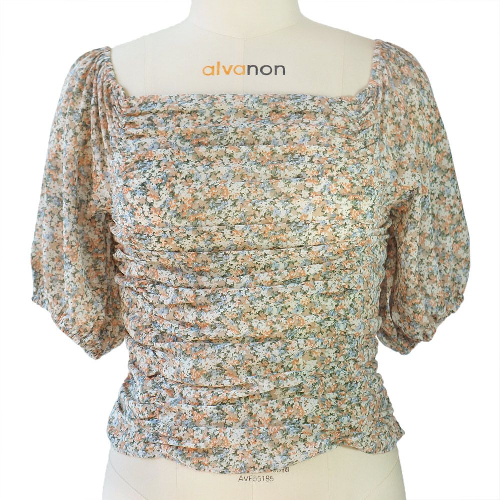 Women′ S Chiffon Tops U Neck Chiffon Blouse