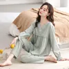 Women's Pure Cotton Pajama Set–V-Neck Pullover Long-Sleeve Loungewear, Solid Color High-Quality Sleepwear for Spring/Fall