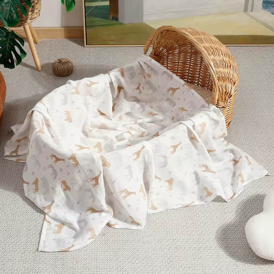 Happyflute Wholesale Bamboo Muslin Swaddle Blankets 2 Layers Bath Towel Wrap Baby Swaddle Blankets