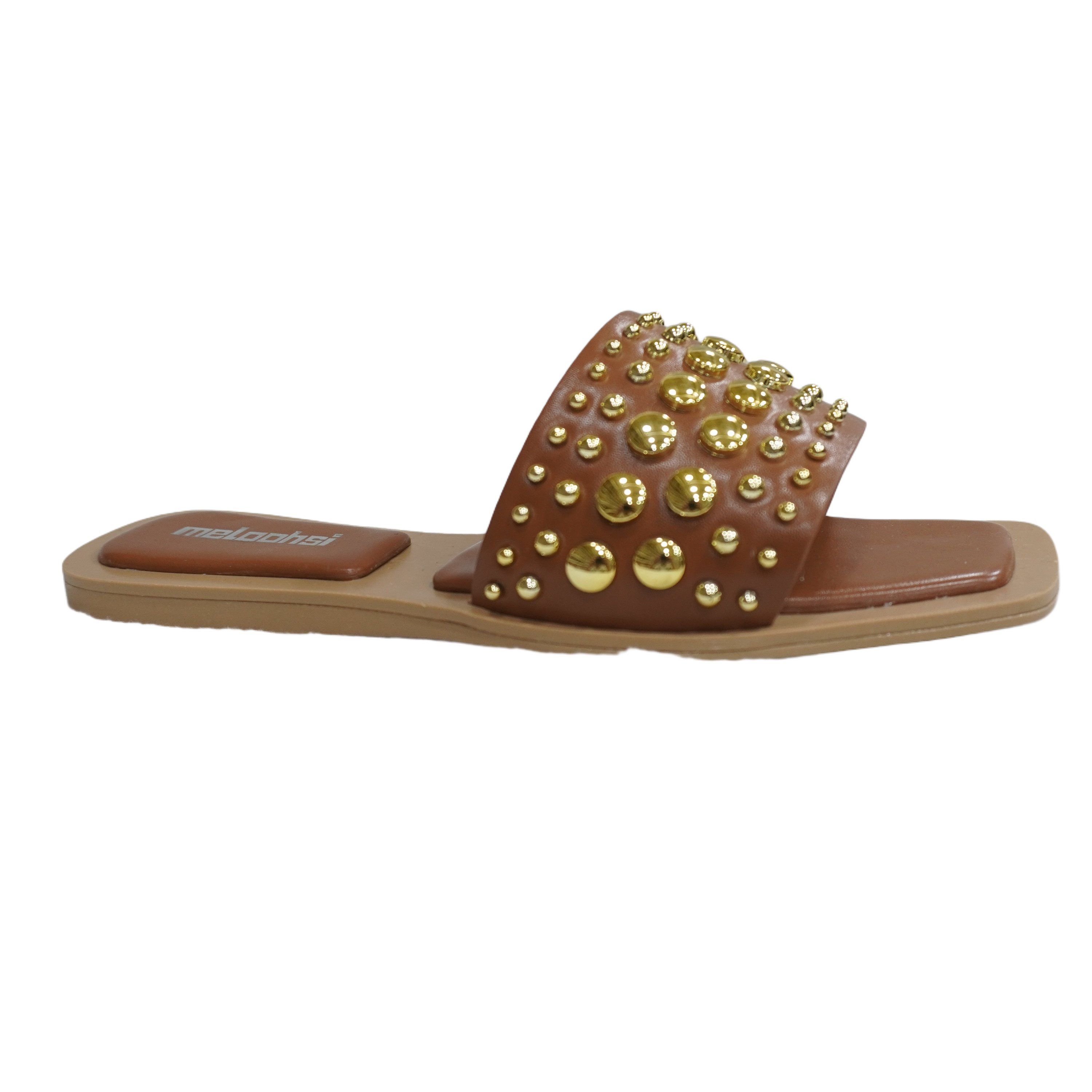 2024 New Designed Fashion Brown Gold Beads Women Elegant Slippers Ladies Brand Shoes