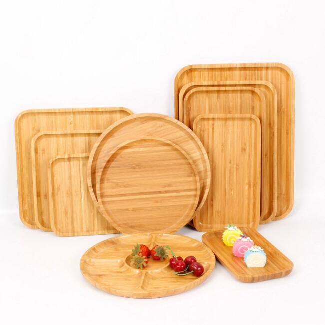 Round Square Wooden Bamboo Plate Food Serving Tray