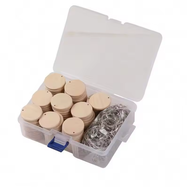 Diy 100pcs Natural Blank Wooden Keychain For Engraving 1.3 Inch Unfinished Wood Sign Predrilled Blank Discs Wood Circles Keyring
