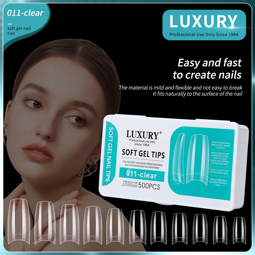 500PCS Clear False Nail Tips Set Half Cover Square Ballet False Nails Nail Extensions in Storage Box