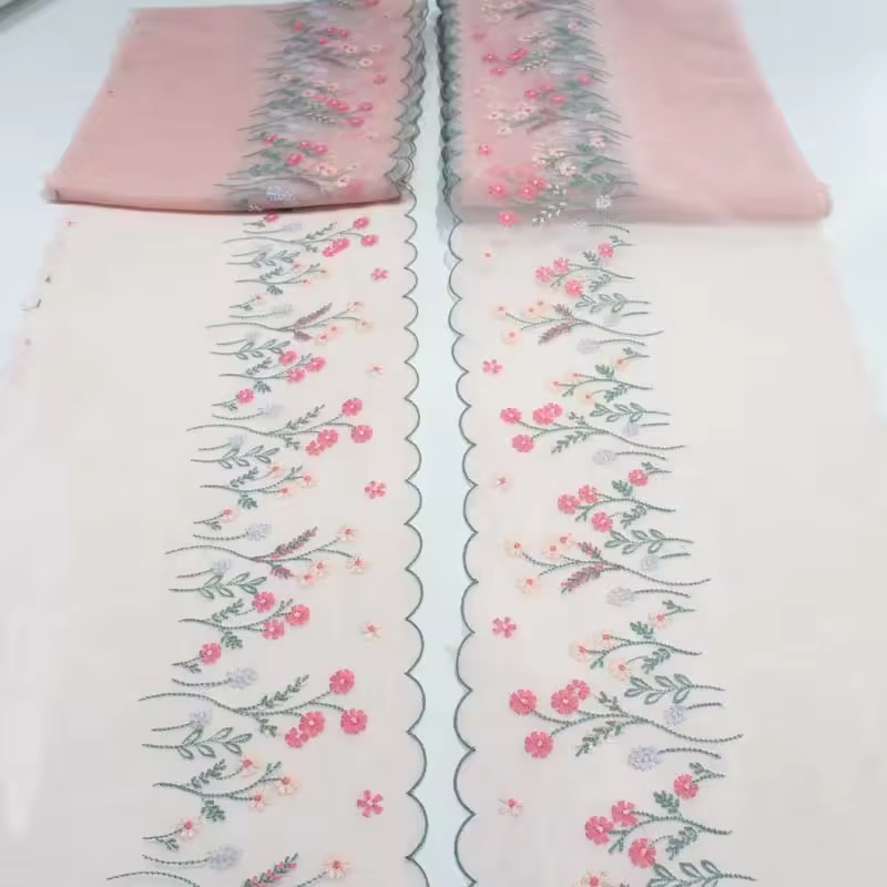 Lace Factory In China Pink 21cm Fancy Flower Embroidery Laces Fabrics Embroidered Mesh Lace Trim For Women Dress Sexy Lingerie