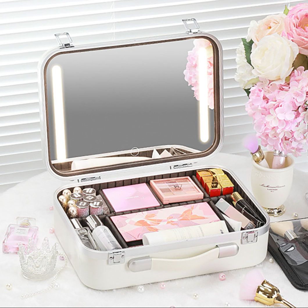 Large Capacity Makeup Case with LED Lights & Built-in Mirror