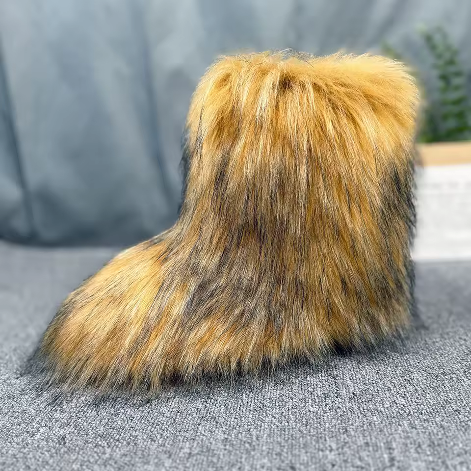 Wholesale Women Shoes Winter Faux Fur Boots Woman Fluffy Warm Luxury Footwear Girls Furry Fur Bottes Fashion Shoe Snow Boots