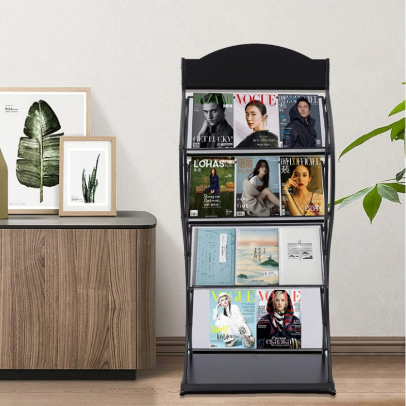Metal Literature Book Display Stand Floor Newspaper Magazine Storage Rack for Supermarkets