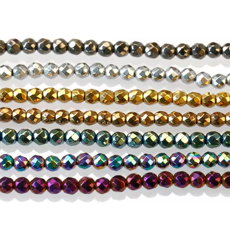 Wholesale High Quality Stone Plated Hematite Spacer Faceted Round Beads Silver Hematite Beads For Diy Making Jewelry