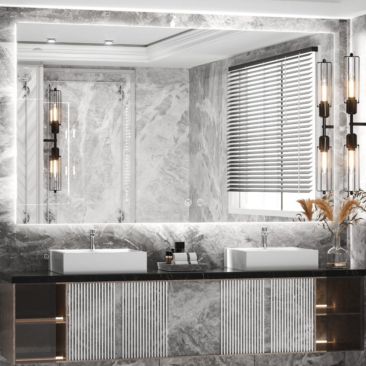 Wall Smart Home Decor Lighted Furniture Salon Vanity Backlit Hotel Room Bathroom Dressing Shaving LED Mirror with Bluetooth and Defogger