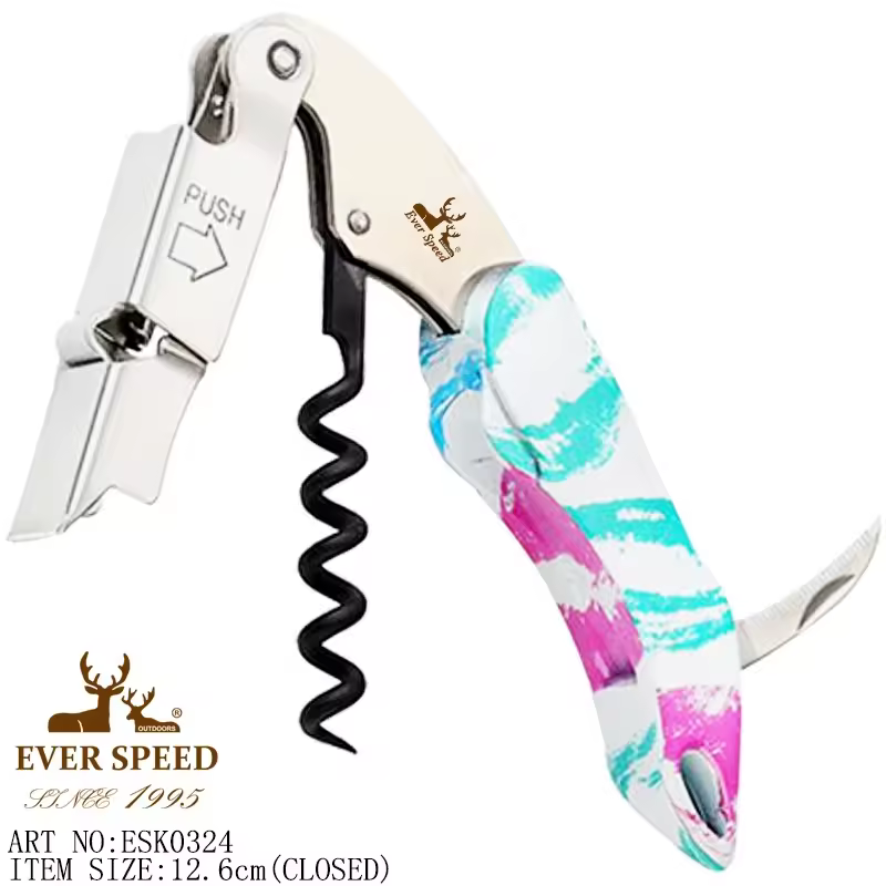 Premium 5 In 1 Stainless Steel Multi-function Bottle Opener Tool Set With Red Wine Corkscrew And Knives