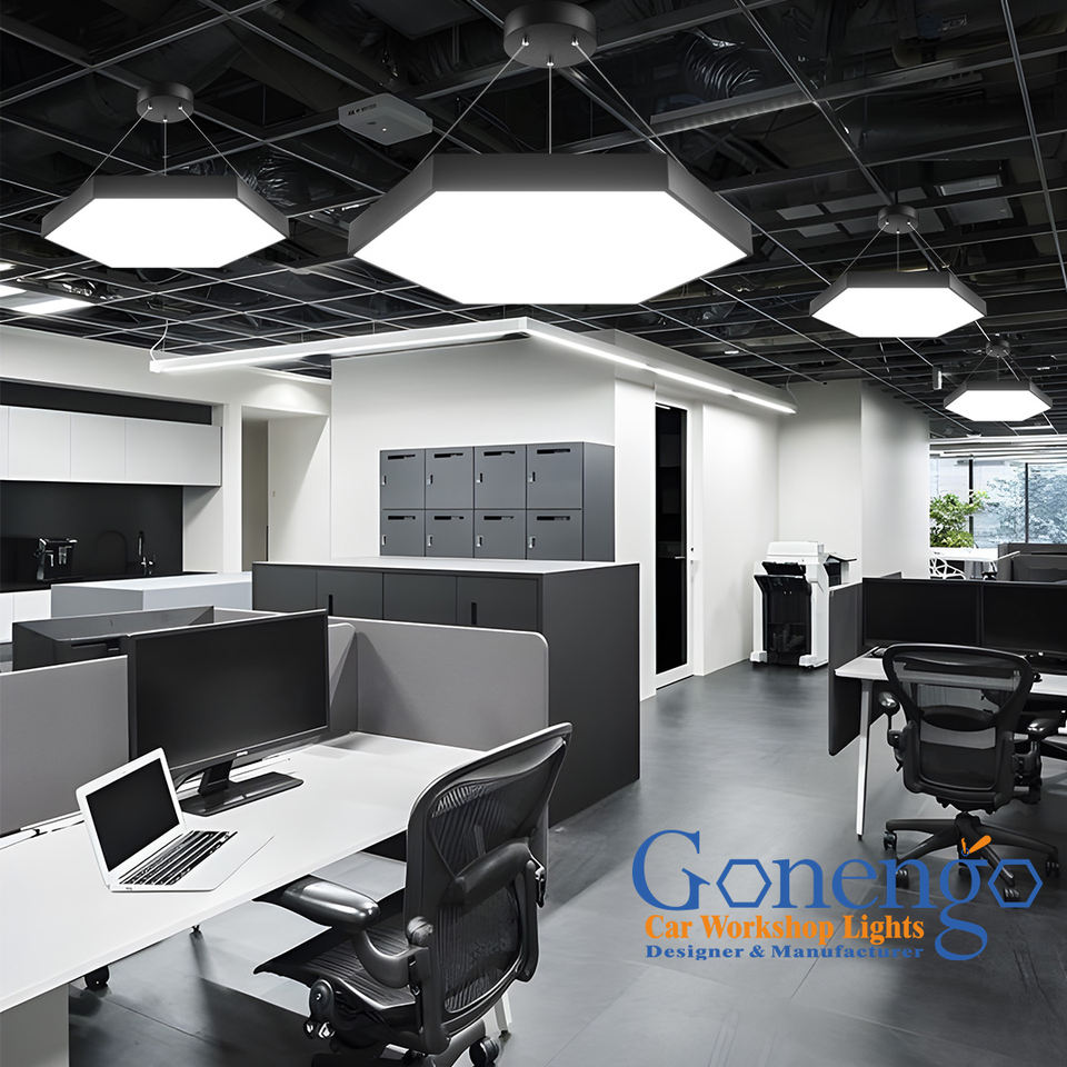 OEM/ODM Lighting Decorative Linkable Professional Hanging Led Strip Office Pendant Lamp Hexagonal Batten Linear Light