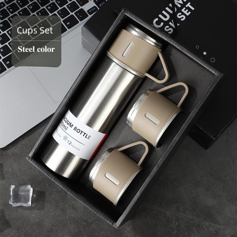 Geschenkset Flasche Mit Tasse Insulated Thermos Bottle Vacuum Flask Water Bottle Mug Tumbler Gift Set with 3 Lids
