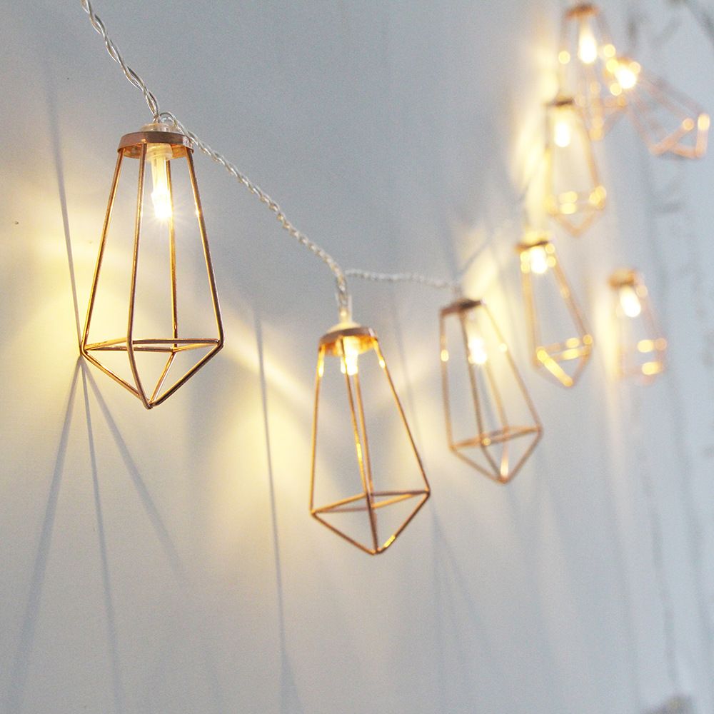 Wholesale OEM/ODM Rose Gold Metal Geometric LED String Lights Christmas LED String Lights for Holiday Wedding Decoration