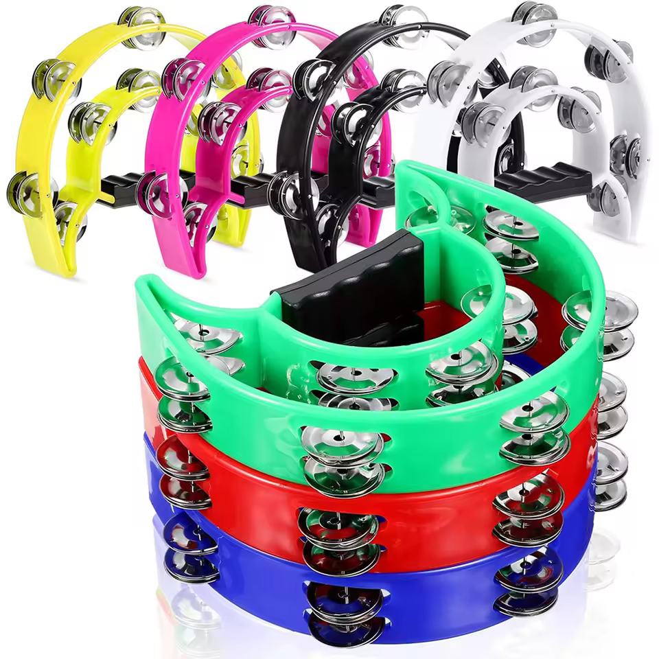 Cheap Ome Abs Handheld Metal Bell Tambourine Ktv Party Double Row Half Moon Music Tambourine