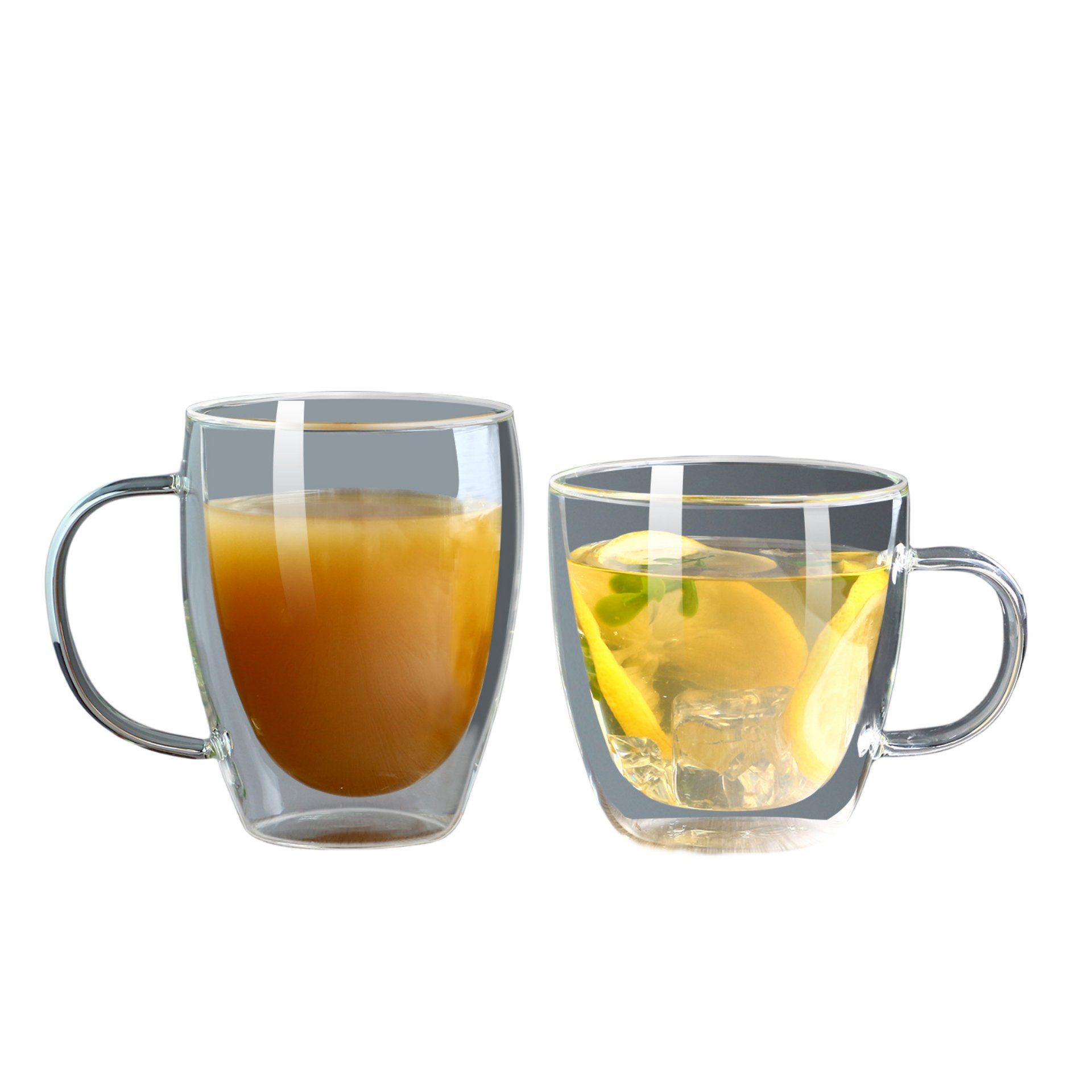 3 5 8 12 16 Oz Borosilicate Glass Clear Tea Cups Double Wall Glass Coffee Mugs with Handle