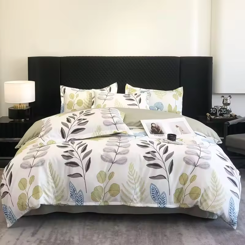 Premium Quality Microfiber Polyester Home Textiles White Printing Flat & Fitted Sheets Bedding Set