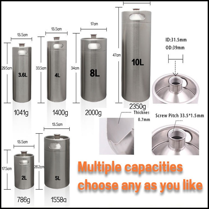 Stainless Steel Beer Keg for Home/Brewery Stainless Beer Slim Keg 10 Liter
