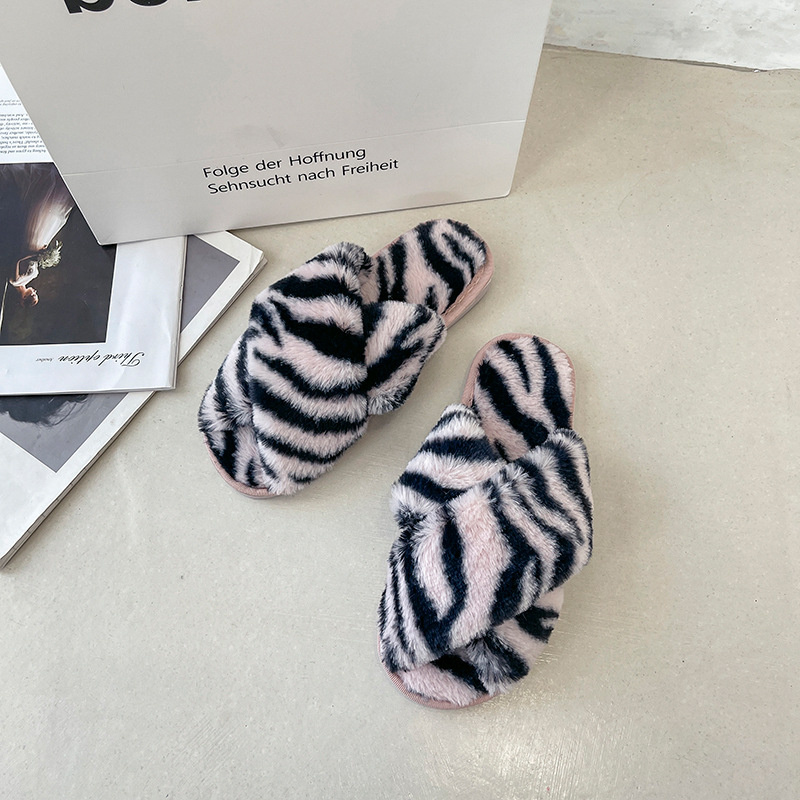 Cozy Open Toe Brand Cross Slippers Winter Indoor Outdoor Home