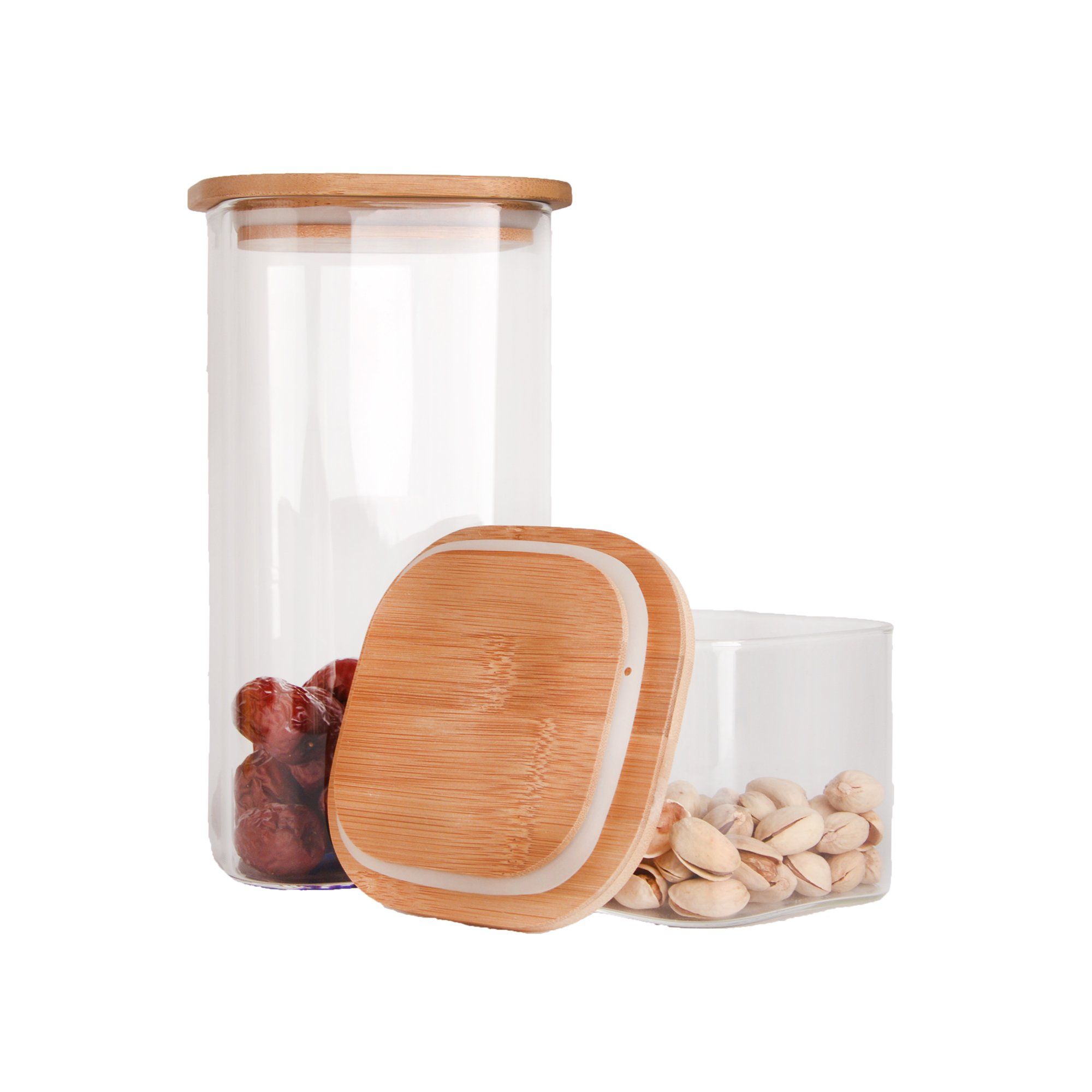 Square Transparent Borosilicate Kitchen Glass Jar with Lid Food Storage Jar Container for Fridge Organizer