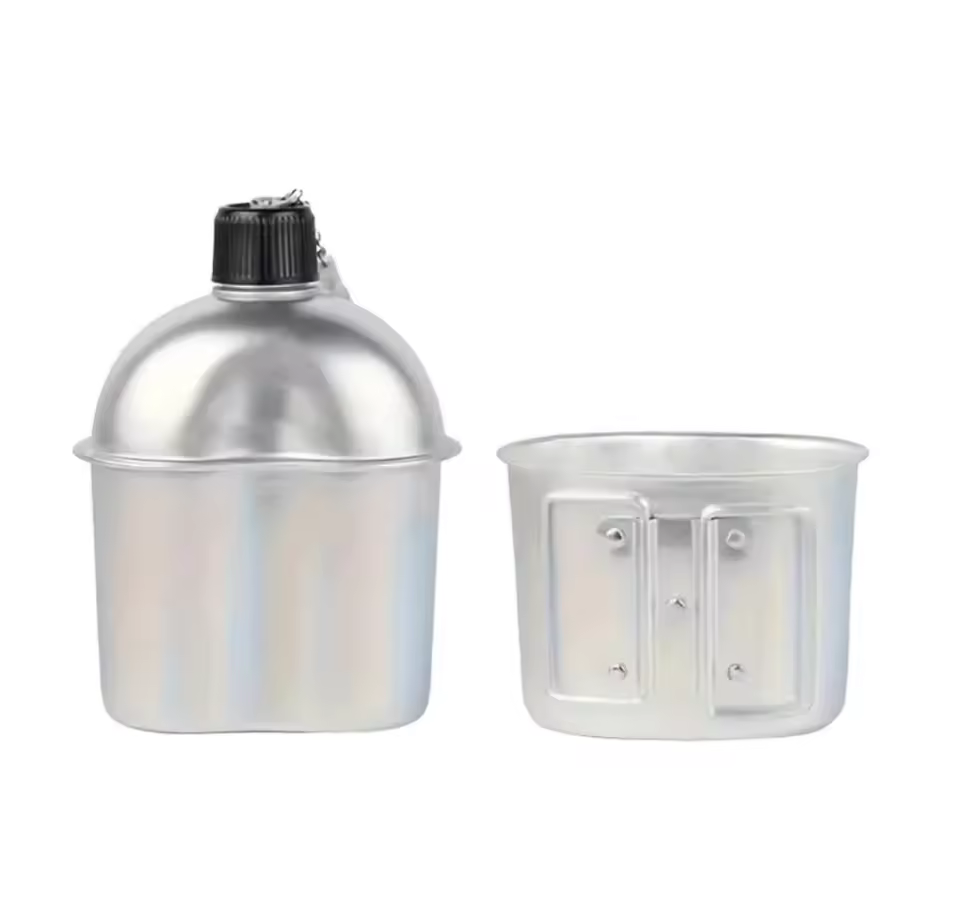 Tactical Aluminum Canteen Kit 2pcs 0.8l Kettle Cup Stove Set With 650ml Cup For Camping Drinkware