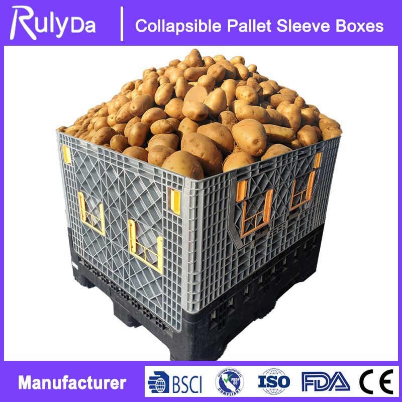 New Heavy Duty Large Four Way Entry Vented Stackable Collapsible Folding Vented Plastic Pallet Bin for Farms