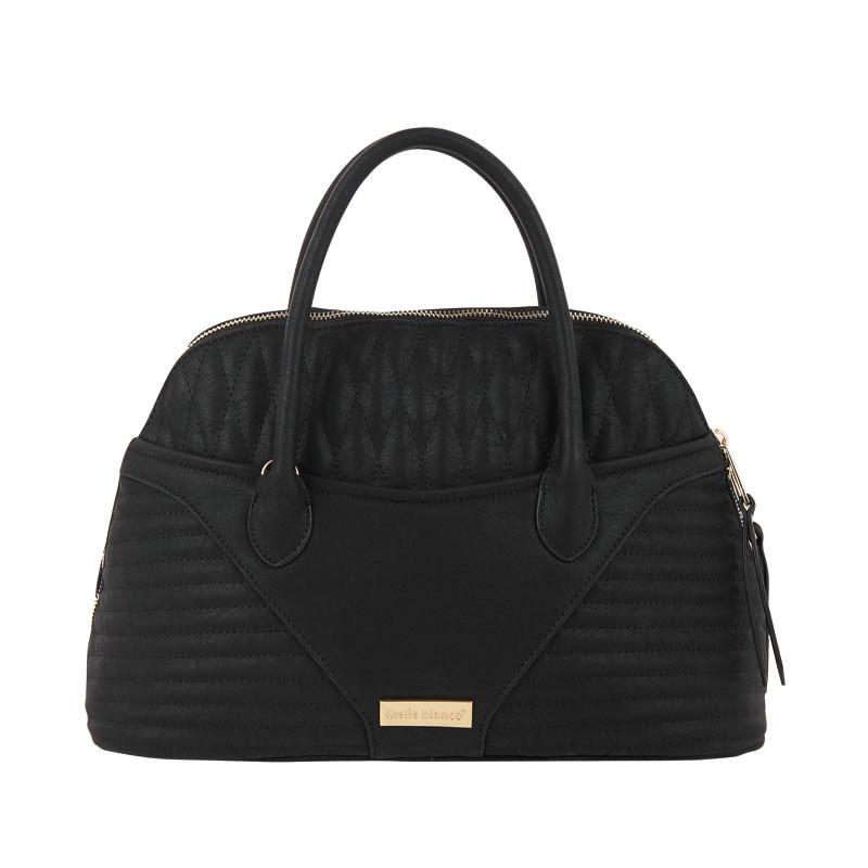 Ladies Handbag Black PU Material Quilted Satchel