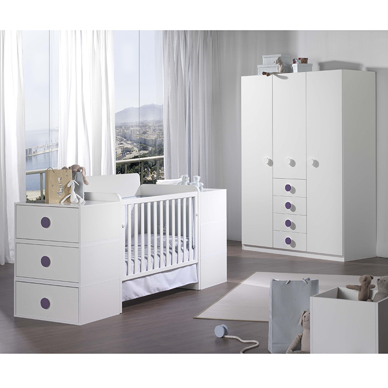Nova Factory Direct Baby Furniture Solid Wooden White Baby Cribs with Storage Dresser