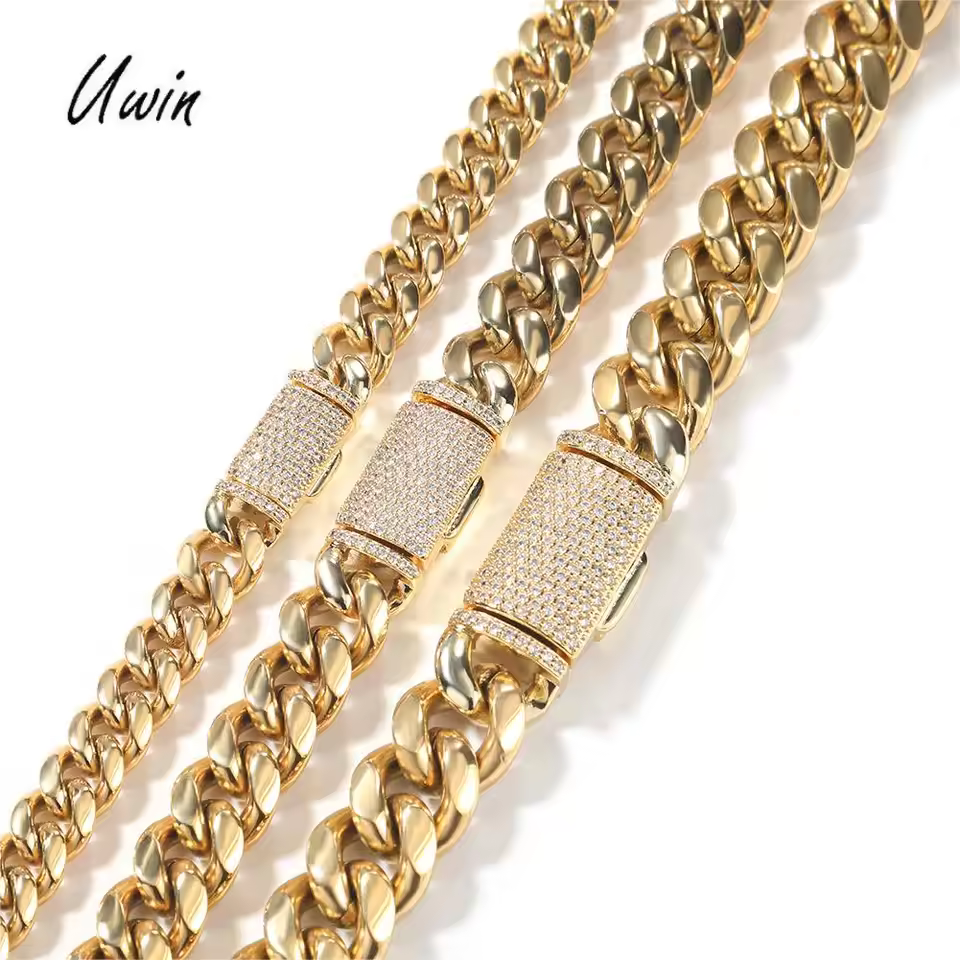 New Arrival Stainless Steel Cuban Chain 8mm 10mm 12mm Wholesale Necklace Aaa Zircon Clasp Fashion Jewelry
