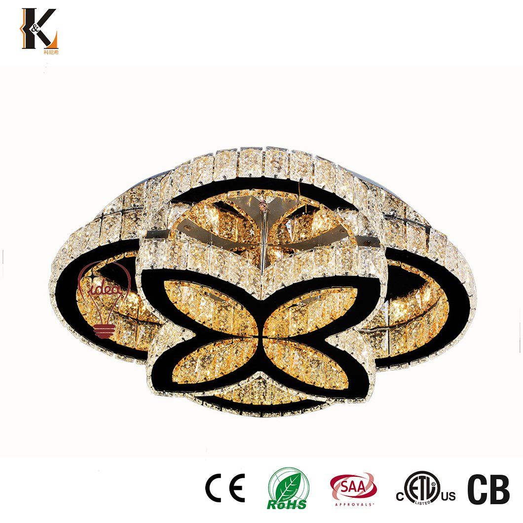 Crystal Decorative Lighting Ready to Ship China Hot Selling Stainless Steel LED Crystal Ceiling Pendant Dining Room Hotel Restaurant Modern Crystal Ceiling Lamp