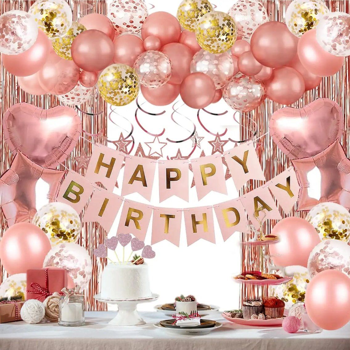 Birthday Party Balloons Rose Gold Balloon Kit with Banner Party Decorations Set