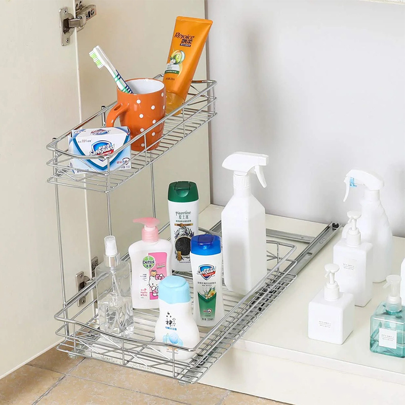 2 Tier Heavy Duty Pull out Under Sink Storage Organizer for Kitchen Organizer Shelf