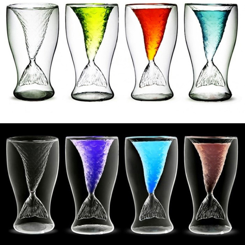 Crystal Hand Made Double Wall Fashioned Whiskey Glasses Alcohol Glass Cup Fish Design Premium Lead-Free Glass Tumbler Wine Mug Cup for Drinking