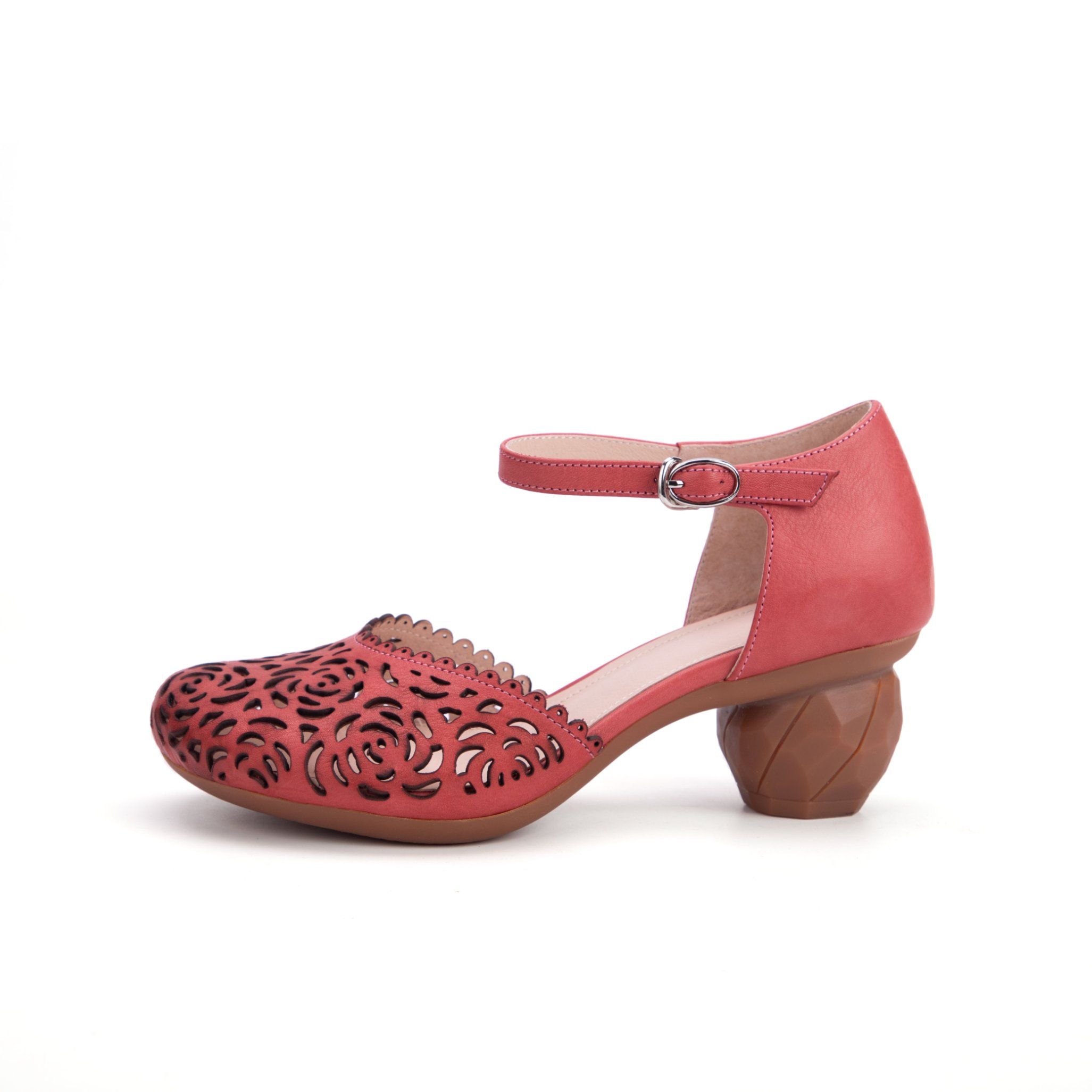 China Leather Shoes Factory Handmade Real Leather Retro Pump Mary Jane Heelde Sandals Shoes for Women Side Buckle Sandales Femme