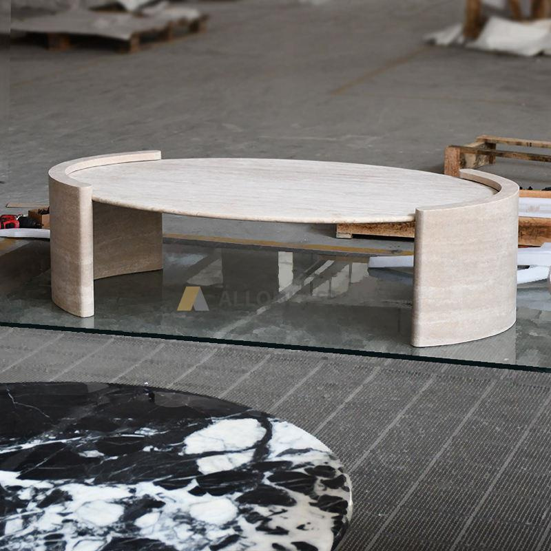OEM ODM Minimalist Furniture Marble Center Table Side Roman White Beige Travertine Stone Coffee Table for Living Room and Hall